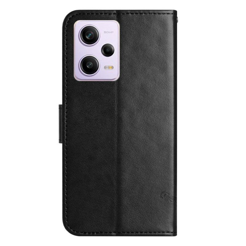 Flip Case Für Xiaomi Redmi Note 12 Pro Mit Kordel Riemchenblumenmuster