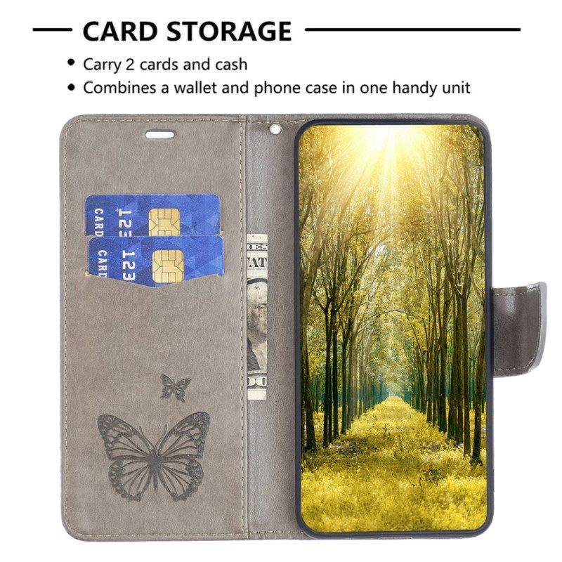 Lederhüllen Für Xiaomi Redmi Note 12 Pro Mit Kordel Riemchen Mit Schmetterlingen-print