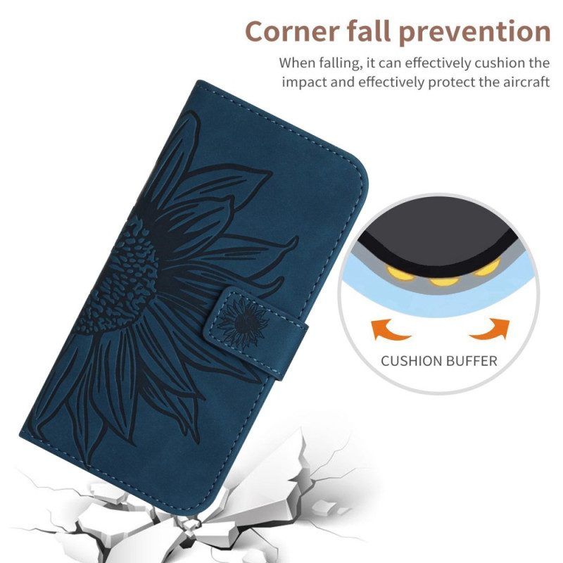 Lederhüllen Für Xiaomi Redmi Note 12 Pro Mit Kordel Riemchen-sonnenblume