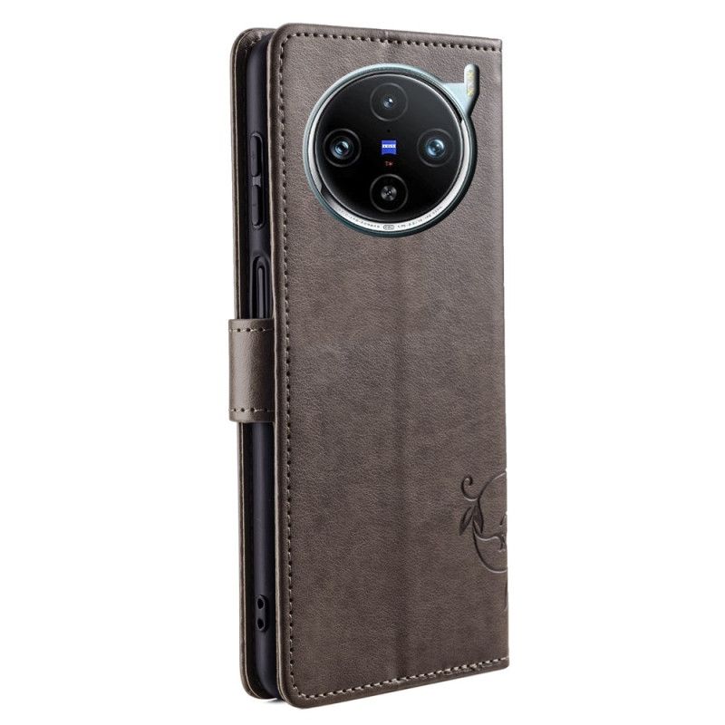 Lederhüllen Vivo X100 Pro Blumenmuster-tragegurt