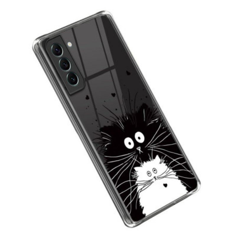 Handyhülle Für Samsung Galaxy S23 5G Transparente Weiße Katze. Schwarze Katze