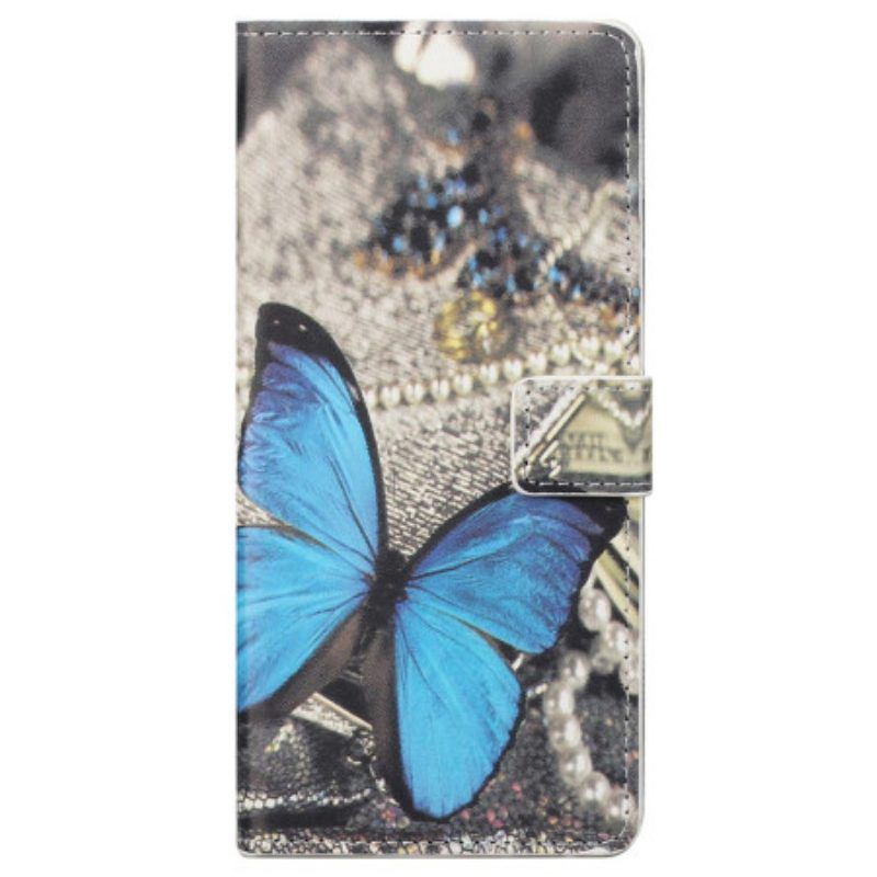 Lederhüllen Für Samsung Galaxy S23 5G Blauer Schmetterling