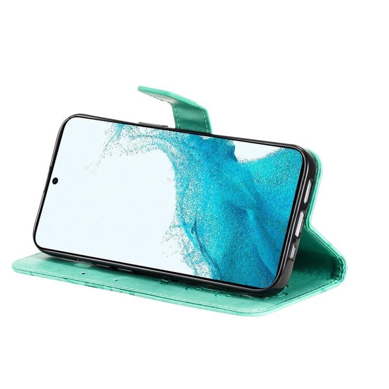 Lederhüllen Für Samsung Galaxy S23 5G Mit Kordel Riesige Riemenschmetterlinge