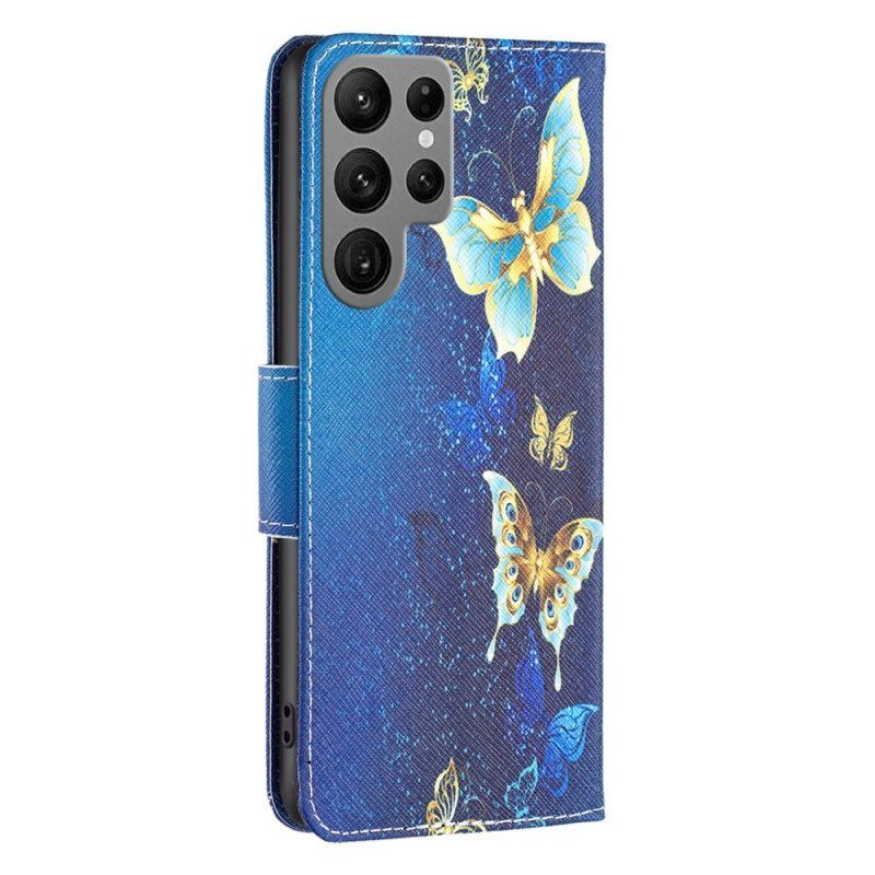 Flip Case Für Samsung Galaxy S23 Ultra 5G Goldene Schmetterlinge