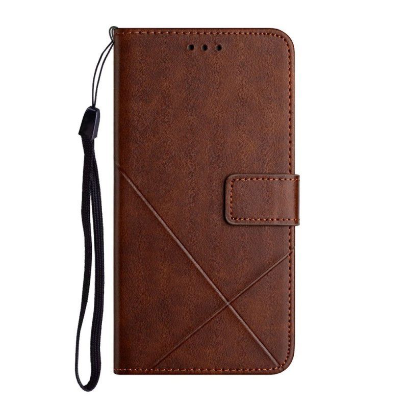 Flip Case Für Samsung Galaxy S23 Ultra 5G Mit Kordel Gestreifte Geometrische Linien