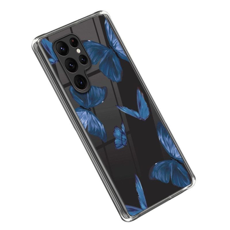 Handyhülle Für Samsung Galaxy S23 Ultra 5G Blaue Schmetterlinge
