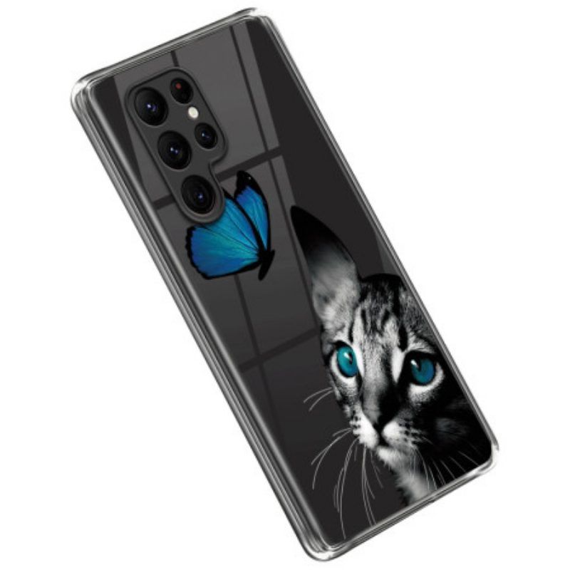 Handyhülle Für Samsung Galaxy S23 Ultra 5G Katze Und Schmetterling