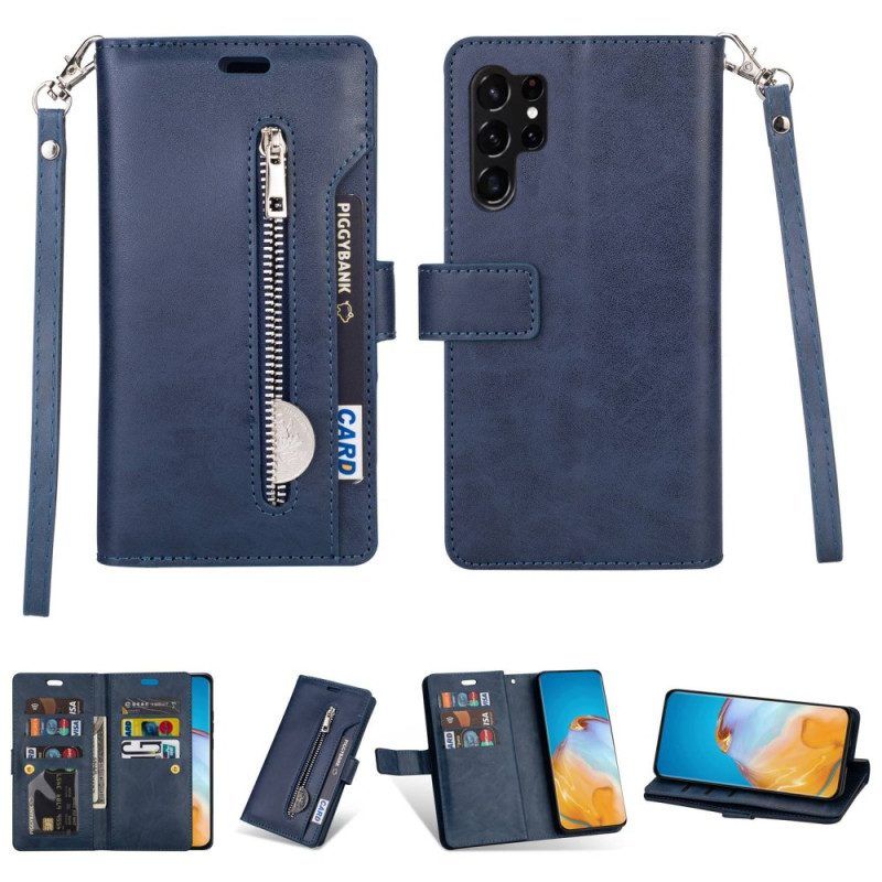 Lederhüllen Für Samsung Galaxy S23 Ultra 5G Geldbörse Mit Umhängeband