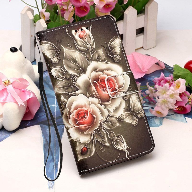 Lederhüllen Für Samsung Galaxy S23 Ultra 5G Goldene Rosen