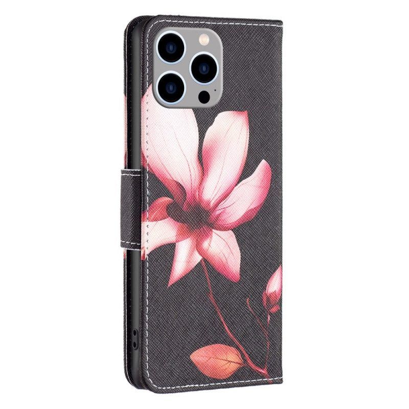 Flip Case Für iPhone 14 Pro Max Pinke Blume