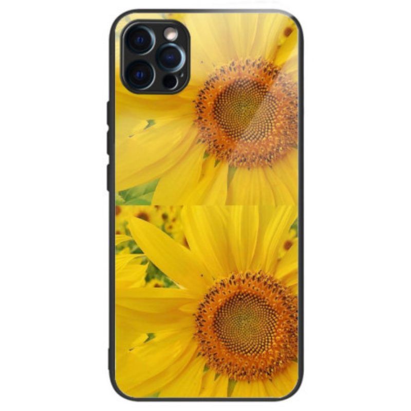 Handyhülle Für iPhone 14 Pro Max Sonnenblumen Aus Gehärtetem Glas