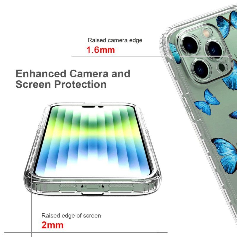 Hülle Für iPhone 14 Pro Max Verbesserte Blaue Schmetterlinge