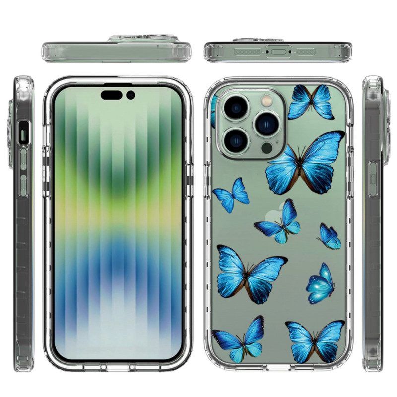 Hülle Für iPhone 14 Pro Max Verbesserte Blaue Schmetterlinge