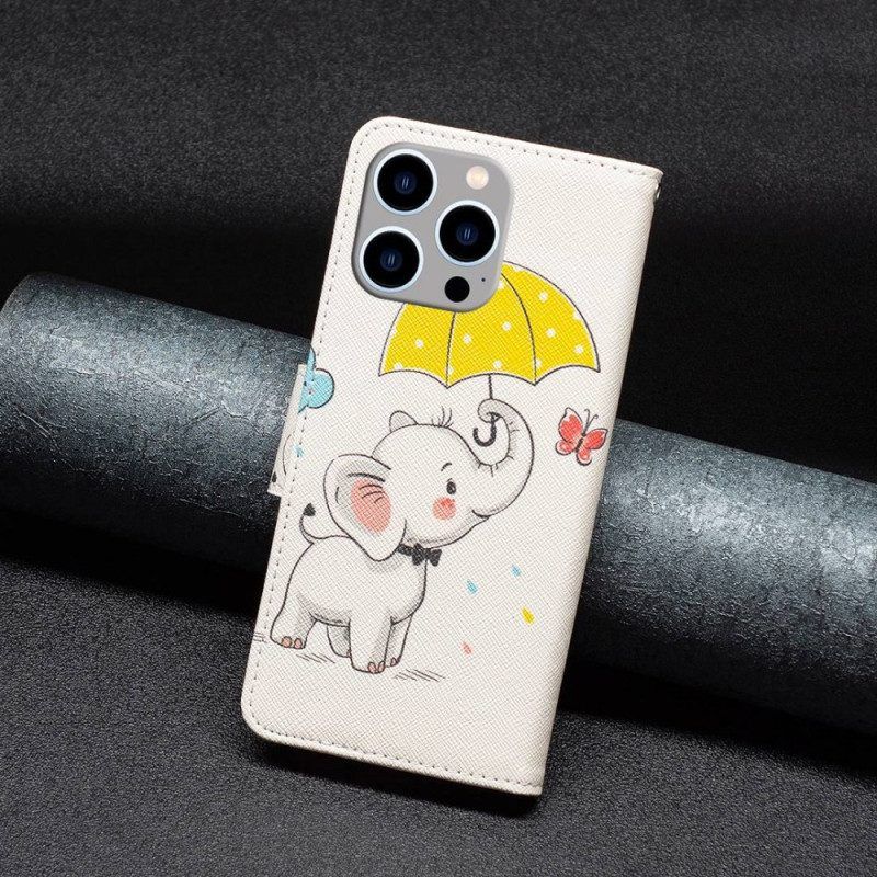 Lederhüllen Für iPhone 14 Pro Max Elefant Im Regen