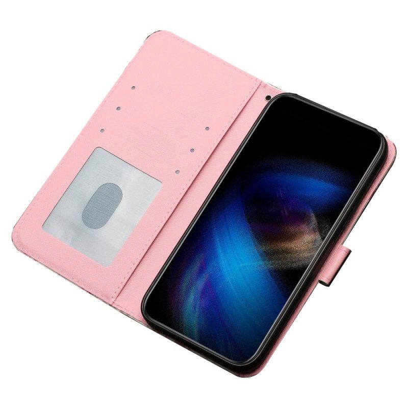 Flip Case Für iPhone 15 Pro Mit Kordel 3d-blumen Mit Riemen