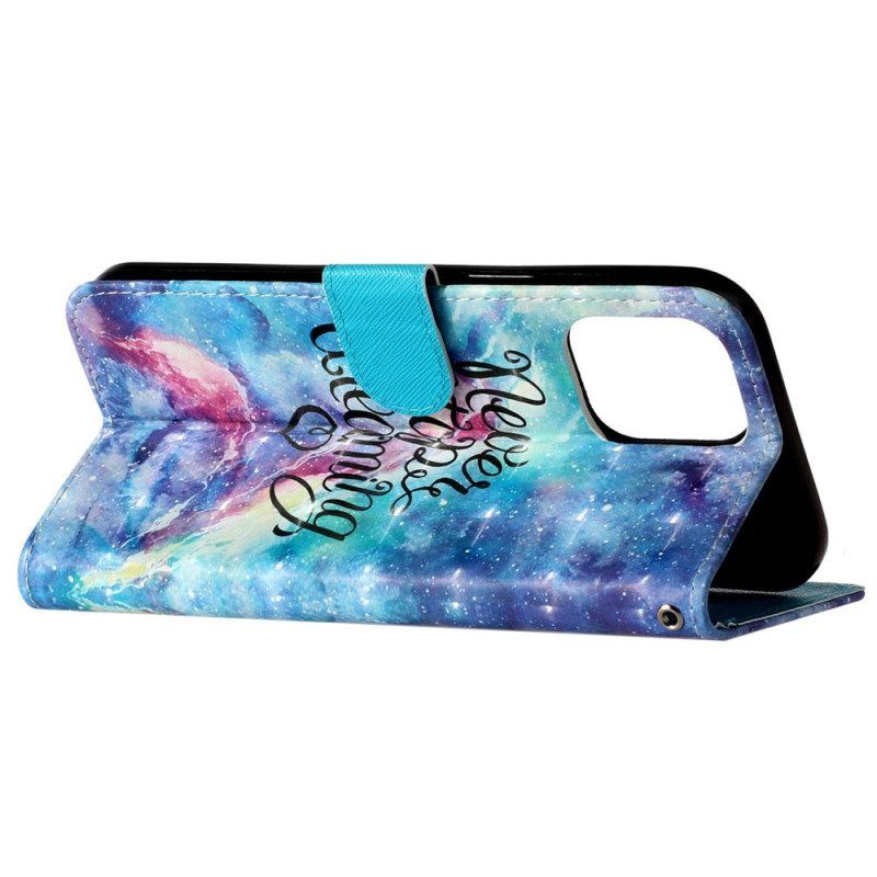 Flip Case Für iPhone 15 Pro Mit Kordel Never Stop Dreaming 3d-armband