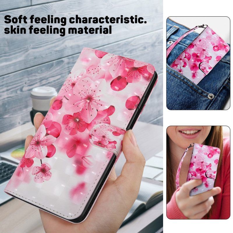 Flip Case Für iPhone 15 Pro Mit Kordel Riemenblumen