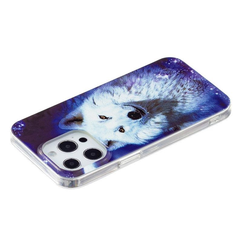 Handyhülle Für iPhone 15 Pro Fluoreszierender Weißer Wolf