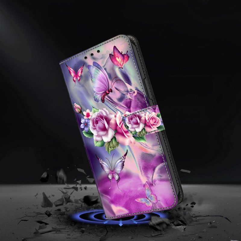 Lederhüllen Für iPhone 15 Pro Hübsche Blumen