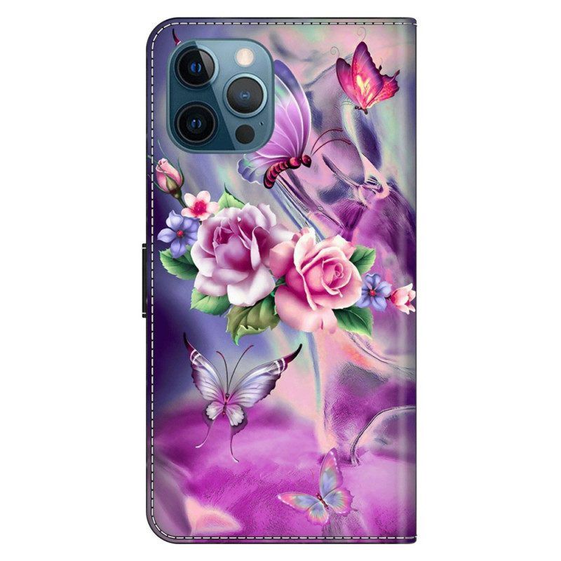 Lederhüllen Für iPhone 15 Pro Hübsche Blumen