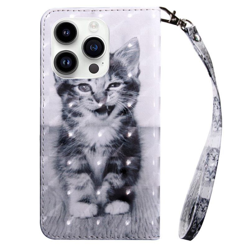 Lederhüllen Für iPhone 15 Pro Mit Kordel Kätzchen Mit Riemen