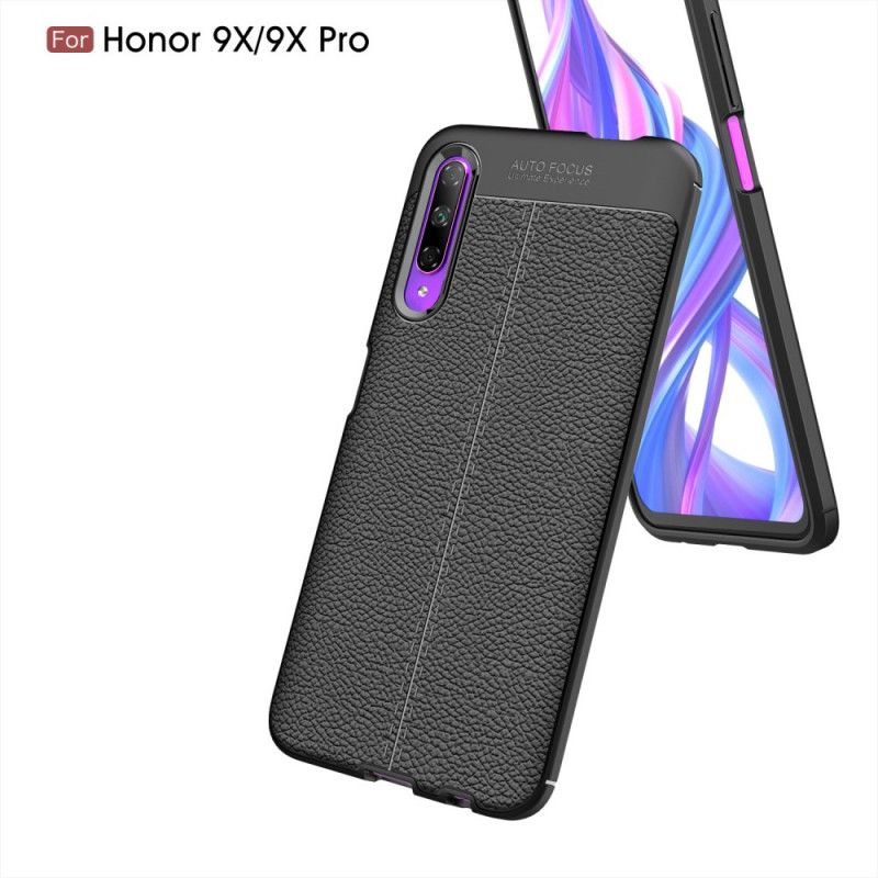 Hülle Honor 9X Pro Schwarz Doppellinien-Litschileder-Effekt