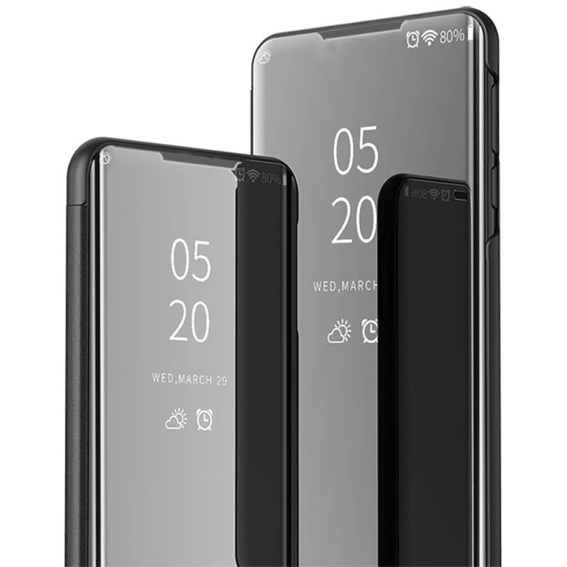 Ansichtsabdeckung Realme C11 Schwarz Spiegel Und Kunstleder