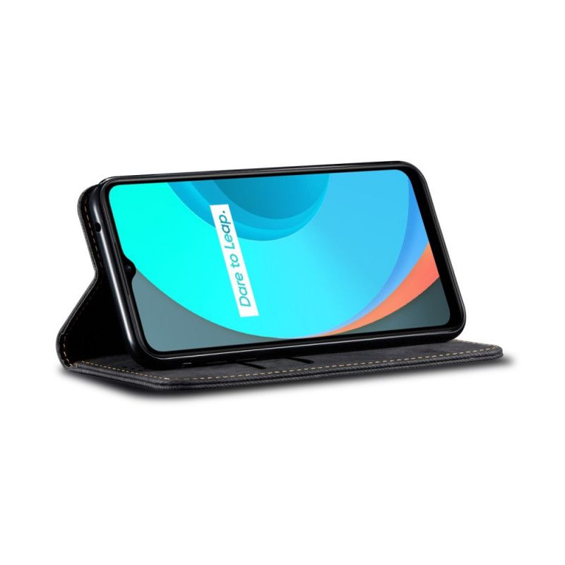 Flip Case Realme C11 Schwarz Handyhülle Textur Aus Kunstlederjeans