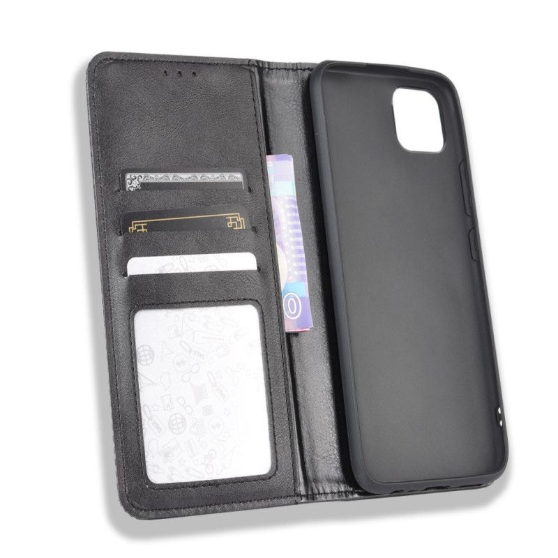 Flip Case Realme C11 Schwarz Stilisierter Vintage-Ledereffekt