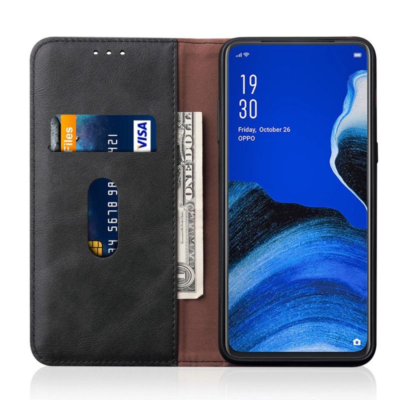 Flip Case Für Oppo Reno 2 Schwarz Genähter Ledereffekt