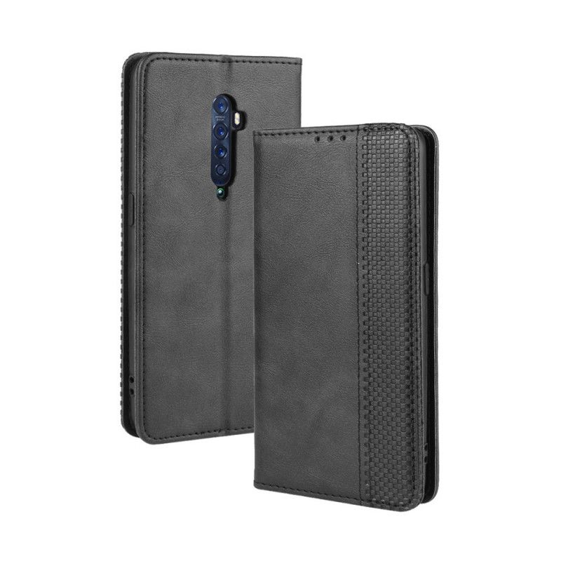 Flip Case Oppo Reno 2 Schwarz Stilisierter Vintage-Ledereffekt