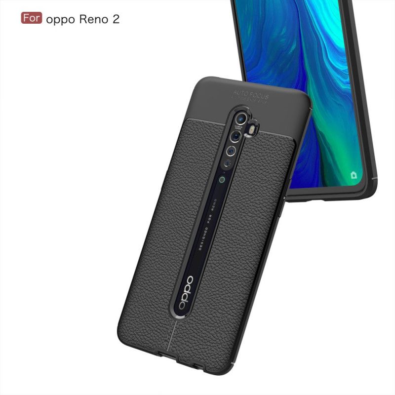 Hülle Oppo Reno 2 Schwarz Doppellinien-Litschileder-Effekt