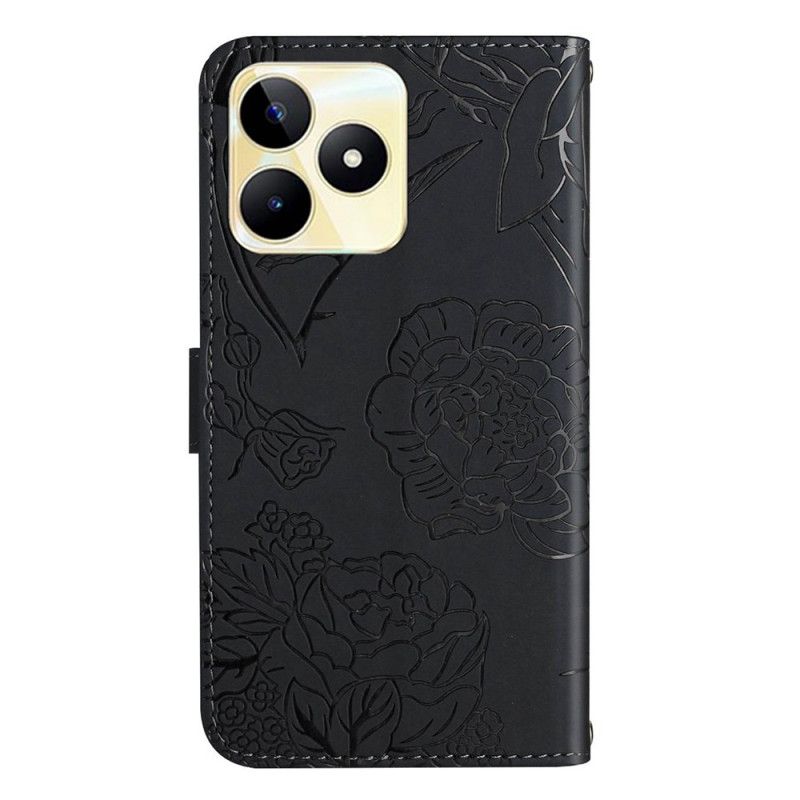 Lederhüllen Realme C53 Handyhülle Schmetterlingsmuster Mit Schulterriemen