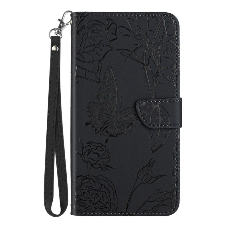 Lederhüllen Realme C53 Riemen Mit Schmetterlingsmuster