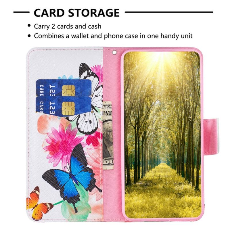 Lederhüllen Realme C53 Zwei Aquarell-schmetterlinge