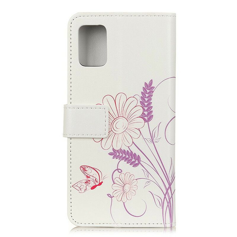 Lederhüllen Für Xiaomi Redmi 9t Schmetterlinge Und Blumen Zeichnen