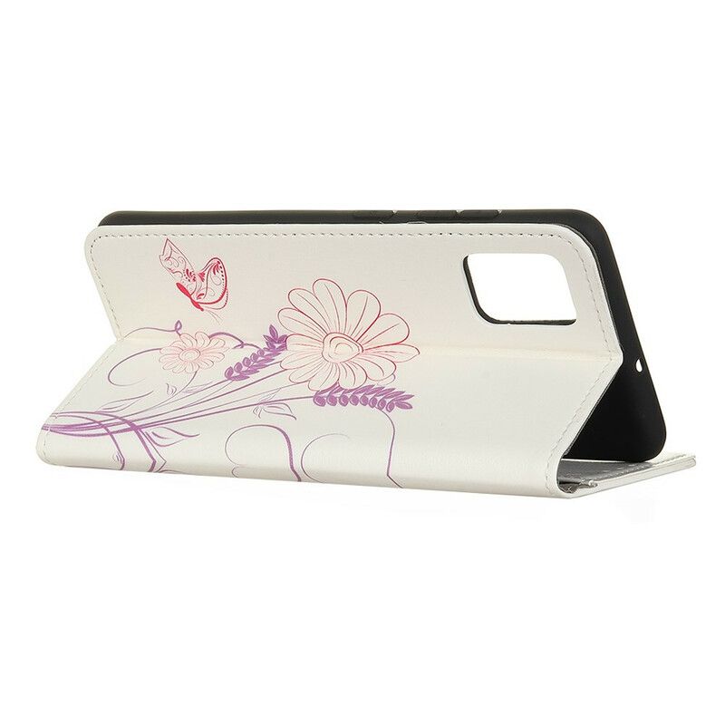 Lederhüllen Für Xiaomi Redmi 9t Schmetterlinge Und Blumen Zeichnen