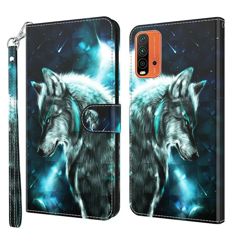 Lederhüllen Xiaomi Redmi 9t Handyhülle Majestätischer Wolf