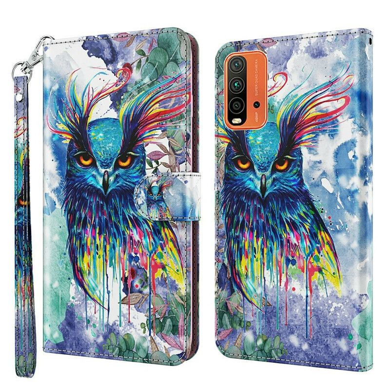 Lederhüllen Xiaomi Redmi 9t Handyhülle Vogel Aquarell