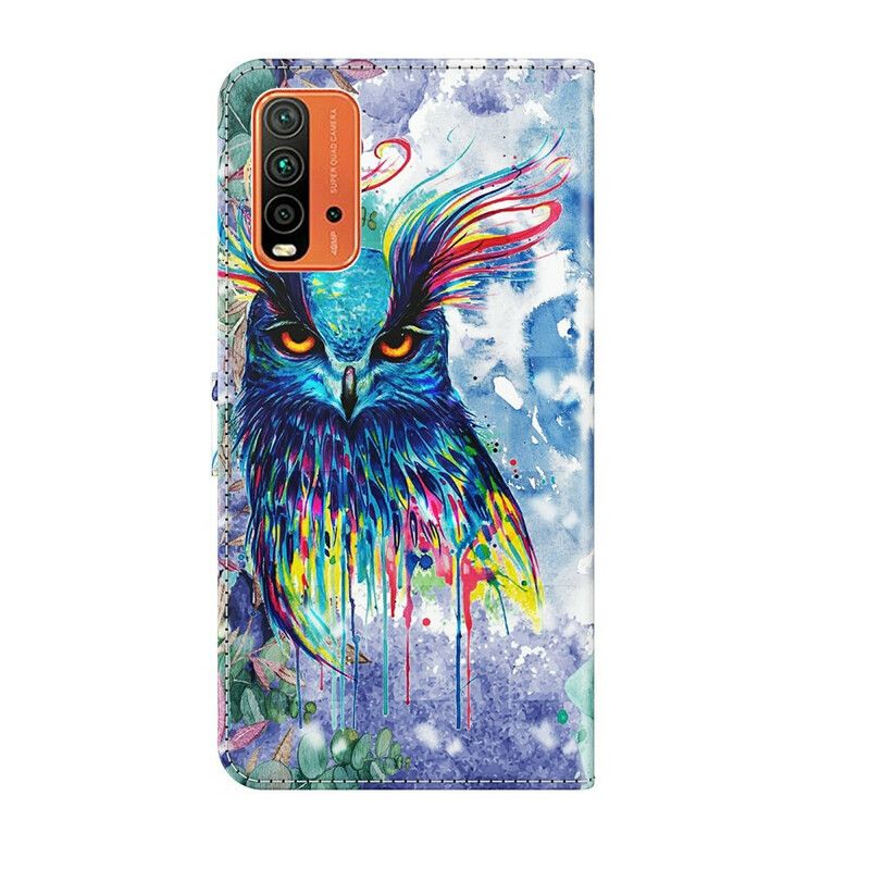 Lederhüllen Xiaomi Redmi 9t Handyhülle Vogel Aquarell