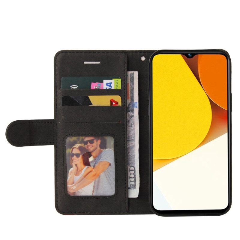 Flip Case Für Vivo Y35 Mit Kordel Zweifarbiger Riemen