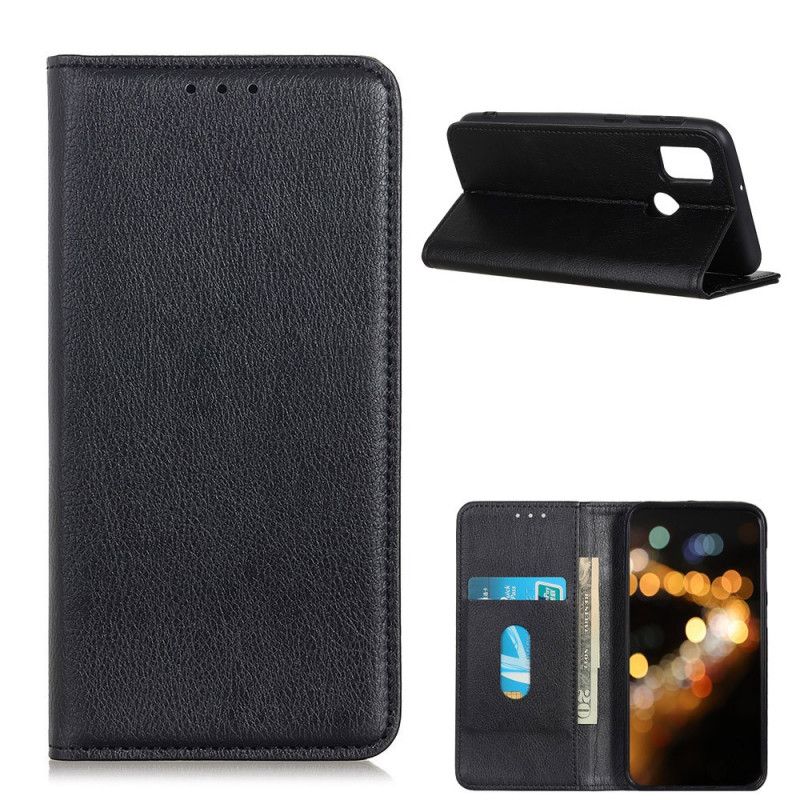 Flip Case OnePlus Nord N10 Schwarz Elegantes Geteiltes Litschileder