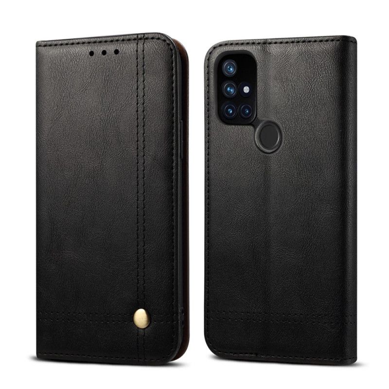 Flip Case OnePlus Nord N10 Schwarz Genähter Ledereffekt