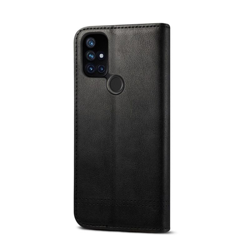 Flip Case OnePlus Nord N10 Schwarz Genähter Ledereffekt