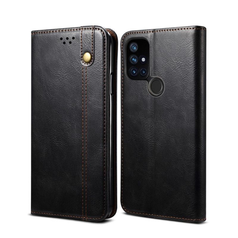 Flip Case OnePlus Nord N10 Schwarz Gewachstes Kunstleder