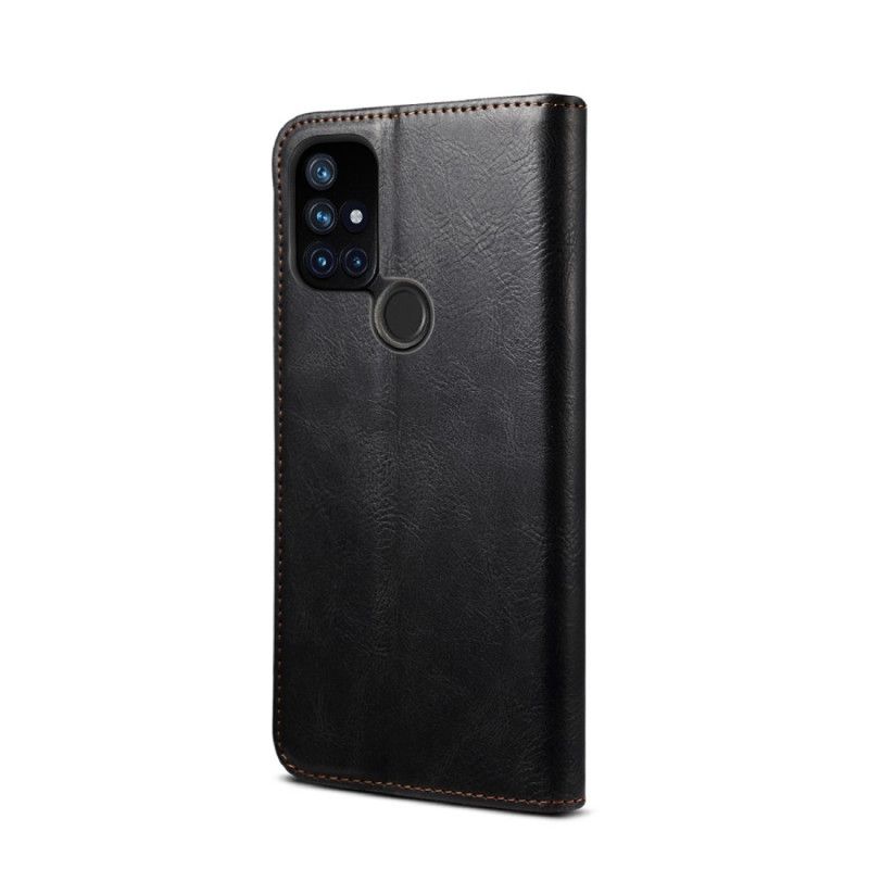 Flip Case OnePlus Nord N10 Schwarz Gewachstes Kunstleder