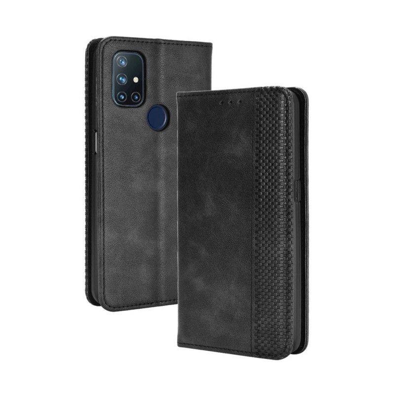 Flip Case OnePlus Nord N10 Schwarz Stilisierter Vintage-Ledereffekt