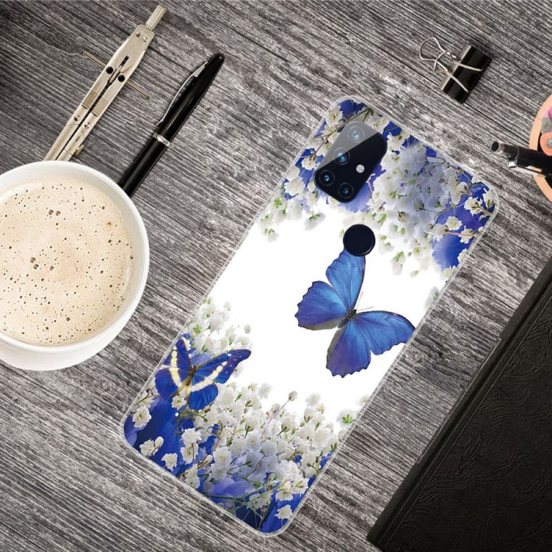 Hülle OnePlus Nord N10 Dunkelblau Design Schmetterlinge