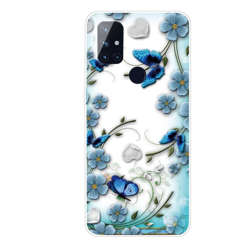 Hülle OnePlus Nord N10 Handyhülle Transparente Schmetterlinge Und Retro-Blumen