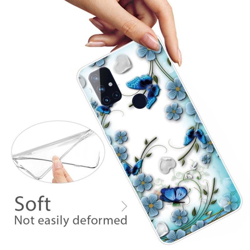 Hülle OnePlus Nord N10 Handyhülle Transparente Schmetterlinge Und Retro-Blumen